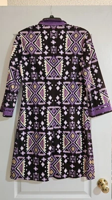 Vestido túnica TORY BURCH roxo Ikat algodão stretch manga 3/4 gola dividida tamanho 6 - Imagem 1 de 4