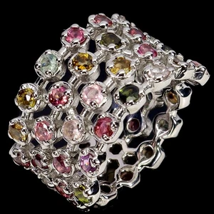 925 Sterling Silver Ring Round Tourmaline 3mm Natural Gemstone Jewelry Size 7.5 - Picture 1 of 13