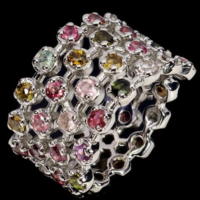 925 Sterling Silver Ring Round Tourmaline 3mm Natural Gemstone Jewelry Size 7.5 - Image 1 of 4