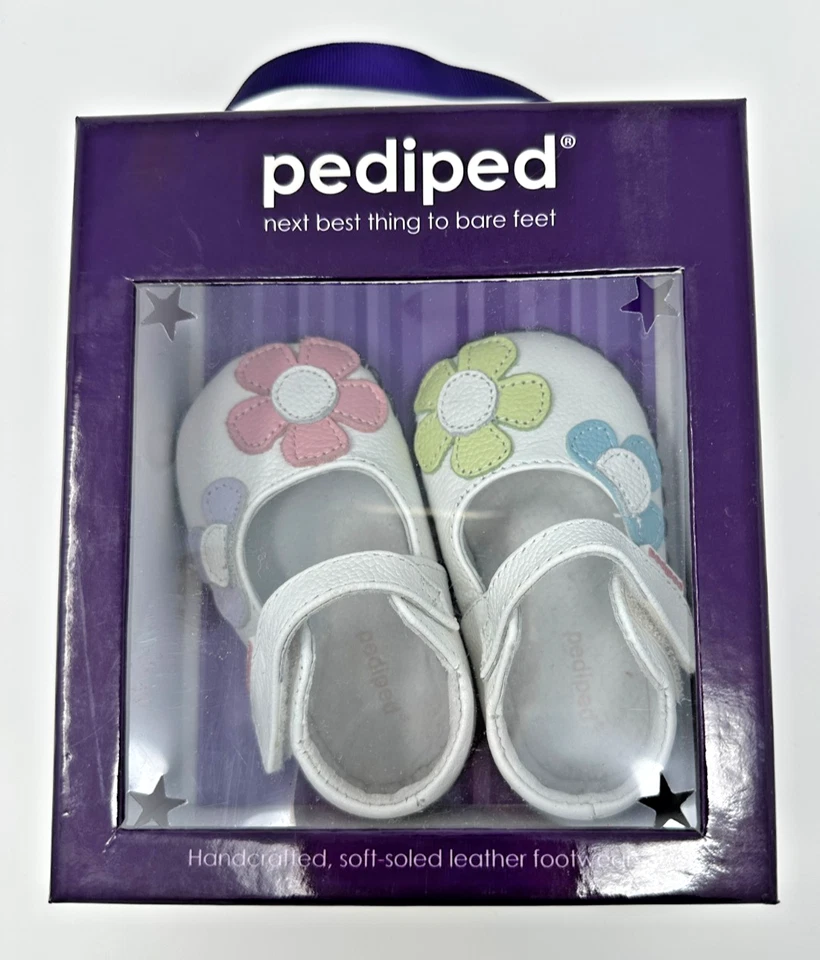 PediPed Infantil 6-12 meses Mary Janes Cuero Blanco Rosa Flores Foto 1 de 4