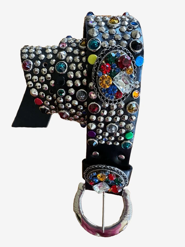  Cinturón de cuero tachonado vintage MICHAEL MORRISON MX Rainbow Jewel  Foto 1 de 4