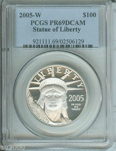 2005-W $100 STATUE LIBERTY PLATINUM 1 Oz. PCGS PR69 PF69 !!!! - Picture 1 of 2