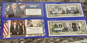 2 DONALD TRUMP COMMEMORATIVE BANK NOTES MERRY CHRISTMAS & KEEP AMERICA GREAT - Picture 1 of 8