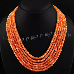 NATURAL 6 ROWS 2x4MM FACETED RICH ORANGE CARNELIAN JADE BEADS NECKLACE 17-22'' - Picture 1 of 6