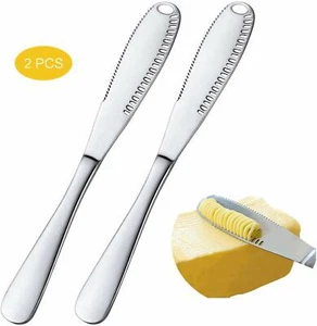 2pcs 3in1 Butter Knife Stainless Steel Butter Curler Spreader with Serrated Edge - Picture 1 of 9