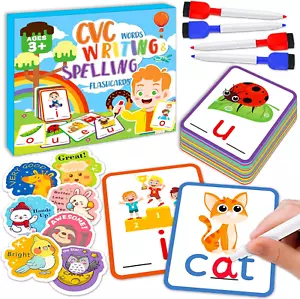 CVC Word Games Writing Spelling Flash Cards for Kindergarten, CVC Sight Word Car - Picture 1 of 6