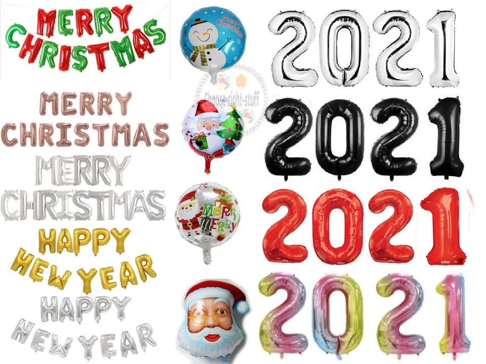 40" Happy New Year 2021 Merry Christmas and 16" red and green balloons Foil Part - Image 1 of 1