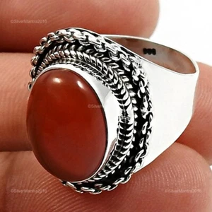 925 Sterling Silver Natural Carnelian Artisan Cocktail Wedding Ring Jewelry US 6 - Picture 1 of 8