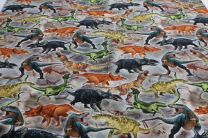 Stoff Baumwolle Rips Dinosaurier bunt Brachiosaurus Euplocephalus Raptor T-Rex - Bild 1 von 5