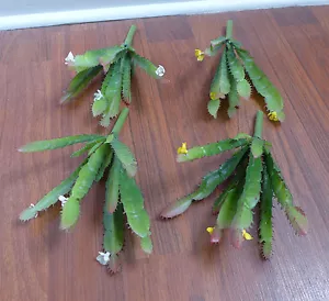4 Artificial Plastic Grasses White And Yellow Blooming Cactus Succulents Plants - Picture 1 of 2