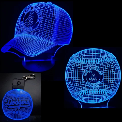 Los Angeles Dodgers  2 Patterns in 1-3D Baseball Cap & Ball + Key Chain Light Cover