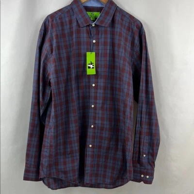 NUEVO CON ETIQUETAS Camisa Bristol & Bull Azul y Granate A Cuadros Botones Borde En Contraste Talla XL Foto 1 de 4