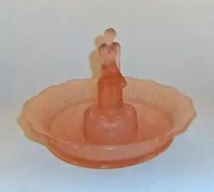 Sowerby Art Deco Pink Frosted Glass Bowl Centrepiece with Seated Lady Frog A/F - Picture 1 of 22