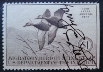 1940 US Federal $1 Duck Hunting Permit Stamp Used F/VF, SC#RW7 (CV $50) - Image 1 of 2