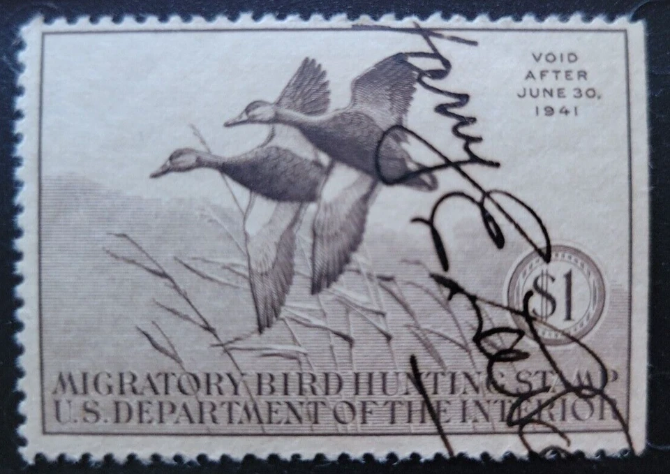 1940 US Federal $1 Duck Hunting Permit Stamp Used F/VF, SC#RW7 (CV $50) - Image 1 of 2