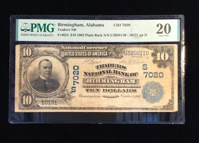 1902 Ten Dollar Note Traders National Bank Of Birmingham Alabama PMG VF 20 - Image 1 of 4