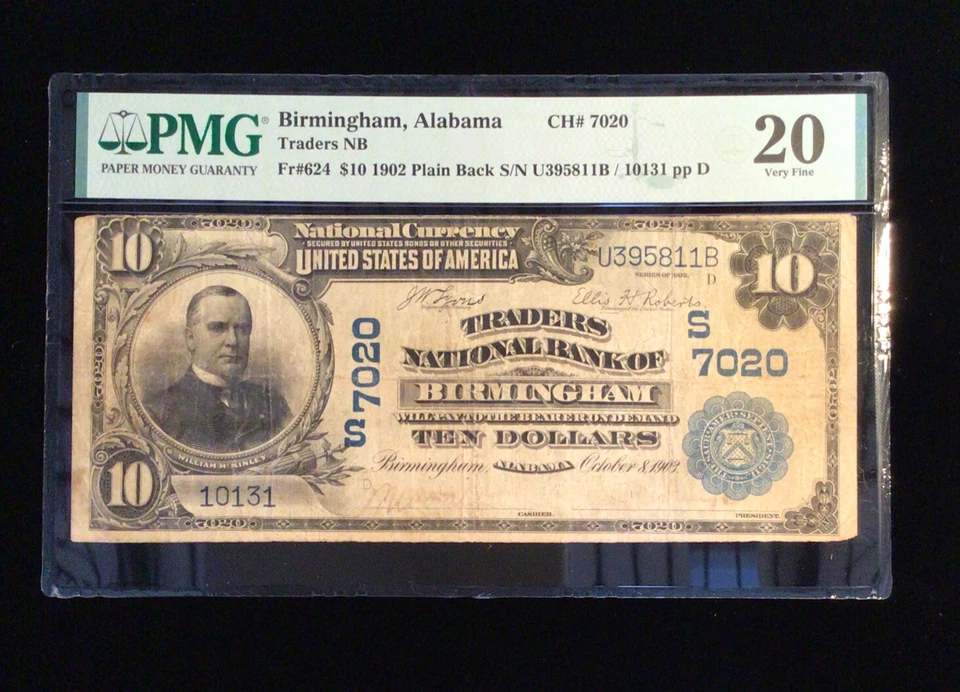 1902 Ten Dollar Note Traders National Bank Of Birmingham Alabama PMG VF 20 - Image 1 of 4