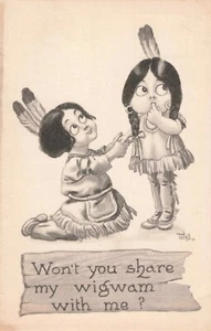 Native American Romance Postcard Artist Signed B. Wall c 1913     C10 - Picture 1 of 2