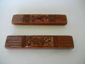 Pair of Antique Chinese Carved Wooden Thread Spools or Cake Mold w.Calligraphy - Picture 1 of 5