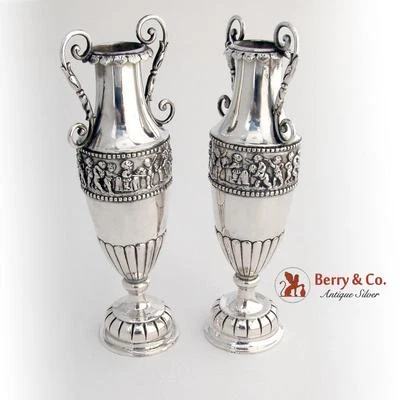 Par de jarrones ornamentados 800 escenas figurativas de plata decoraciones Foto 1 de 4
