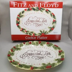 Fitz And Floyd 2011 Baked With Love Christmas Cookie Platter Plate 9x13 w/ Box - Picture 1 of 15