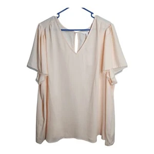LC Lauren Conrad Peach Striped Lace Sleeve Back Plus Sz Casual Office Blouse 4X - Picture 1 of 6