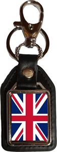 Union Jack UK British Black PU Leather Square Key Fob And Gift Bag - Picture 1 of 3