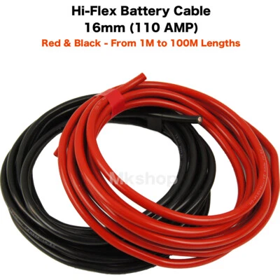 16mm2 110 A Amps Flexible PVC Battery Welding Cable Black Red Car Auto Van Boat - Image 1 of 2