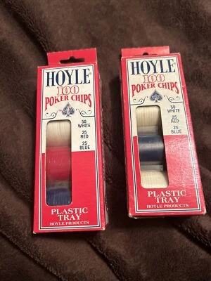 Vintage Hoyle Poker Chips 2 Packs of 100 Game Night Red White Blue with Box 1992 - Image 1 of 4