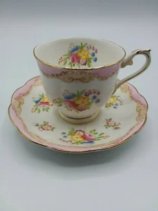 Vtg Royal Albert Tea Cup & Saucer Pink Multi-Colored Floral Bone China 1940's - Picture 1 of 9