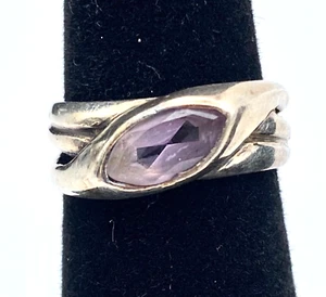 Vintage .925 Sterling Silver Gold Tone Ring w Amethyst Ladies Ring 3g Size 5.25 - Picture 1 of 7