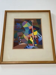 Mid Century Painting Musical Cubism Cubist Abstract Modernism Schiller Chicago - Picture 1 of 12