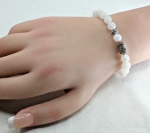 Energy Bracelet-White Quartz Gemstone-Stretch-PERLEJEUX (R)--NEW! - Picture 1 of 3