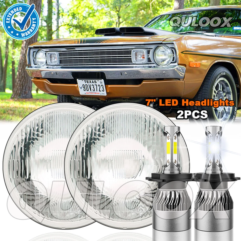1964-1976 Fit Dodge Dart Classic Car Pair 7" Led Round Headlight Hi-Lo Sealed H4 Foto 1 de 4
