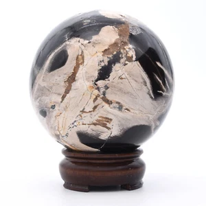 120mm Petrified Fossil Wood Stone Sphere Inc Stand Natural Gemstone Mineral AAA - Picture 1 of 4