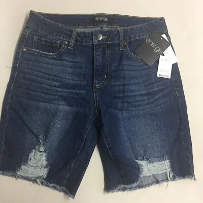 Energie Shorts Womens Size 5 Juniors Bermuda Jean Medium Wash Distressed Raw Hem - Image 1 of 4