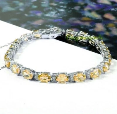 Brazalete de plata de ley 925 con piedras preciosas de citrino natural y circonita cúbica para mujer #904 Foto 1 de 4