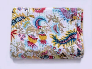 Multi Print Kantha Quilt Cotton Indian Bedspread Handmade Bedding Blanket Throw - Picture 1 of 4