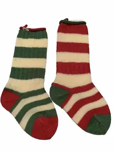 World Market Knit Stocking Pair 18” Red Green Cream Stripes 1 NWT 1 NWOT - Picture 1 of 11