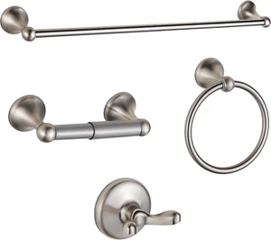 BGL 4-Piece Bathroom Hardware Set - Brushed Nickel Towel Bar - Picture 1 of 9