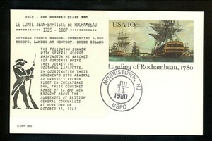 US FDC #UX84 LGS Label 1980 Morristown NJ Rochambeau Landing Card Unofficial