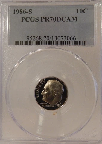 1986-S ROOSEVELT DIME 10C PCGS PR70DC PRISTINE WITH BLACK FIELDS Cover