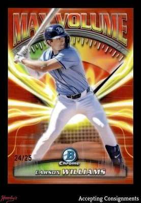 2025 Bowman Chrome Max Volume Orange Refractors #MV5 Carson Williams Rookie /25 - Image 1 of 2