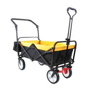 Folding Wagon Outdoor Utility Portable Hand Cart with Holder Adjustable Handles - Picture 1 of 19