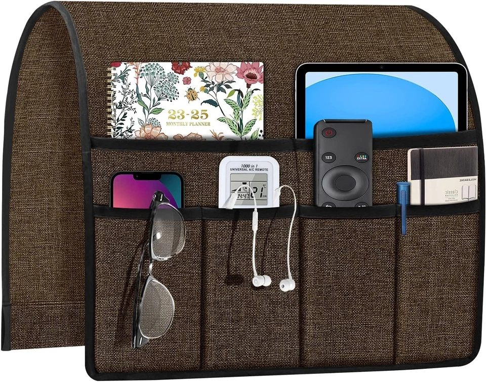 Armrest Organizer Sofa Couch Arm Chair Caddy Pockets Chocolate 19 X 35 Joywell