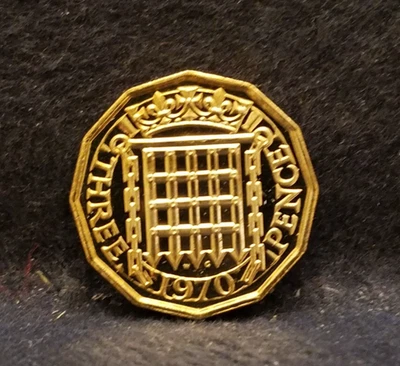 1970 Great Britain 3 pence, Tudor portcullis, nice proof, KM-900 (GB14) - Image 1 of 4