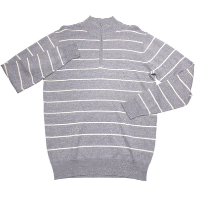 $250 Peter Millar Crown Eastham British Gray Striped 1/4 Zip Sweater Mens Small - Image 1 of 4