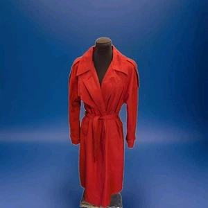 Vintage Aurora International Abbmoor Red Lined Belted Trench Coat 10 12 Spy 70s - Picture 1 of 17