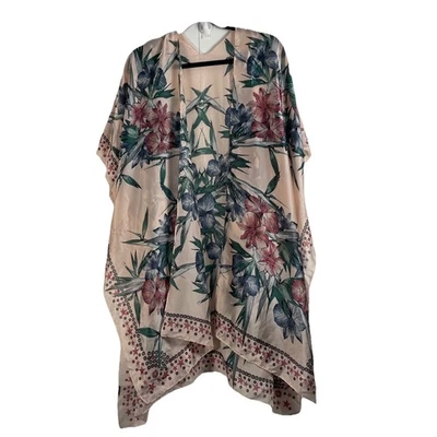 Nuevo Kimono Frente Abierto L Rosa Floral Rayón Playa Tropical Fluido Foto 1 de 4