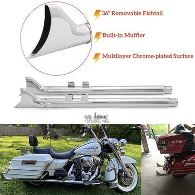 36" Fishtail Exhaust Pipes Mufflers for Harley Touring Bagger 95-16 Road King - Image 1 of 4